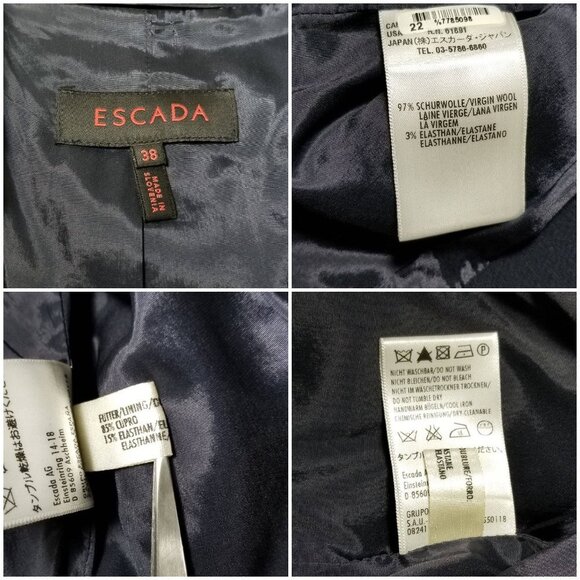 Escada eyelet collar blazer navy size 38 scalloped - Picture 9 of 11